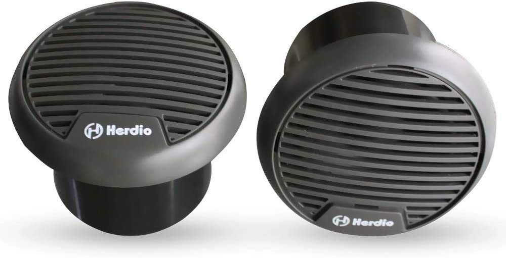 herdio front view speaker pair showing durable grill and compact design benefit clarity