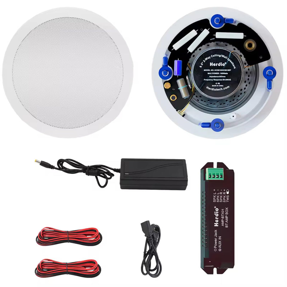 Herdio HCS-818BT ceiling speakers pair delivering immersive, room-filling sound for home and office use.