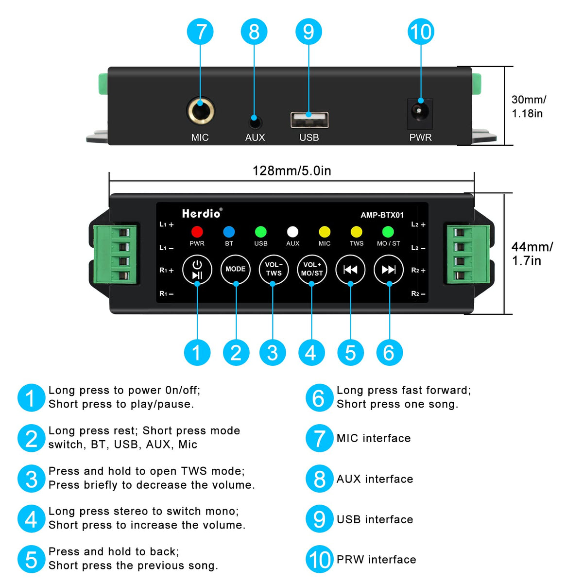 Herdio independent amplifier unit powers four speakers with stable output