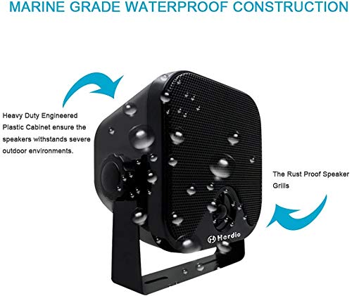 Herdio pair installed on a boat gunnel resisting spray for reliable outdoor sound