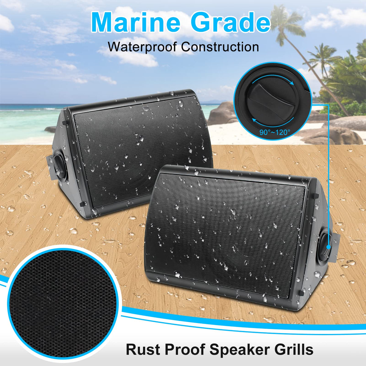 IP44 waterproof outdoor speaker for all-weather use.