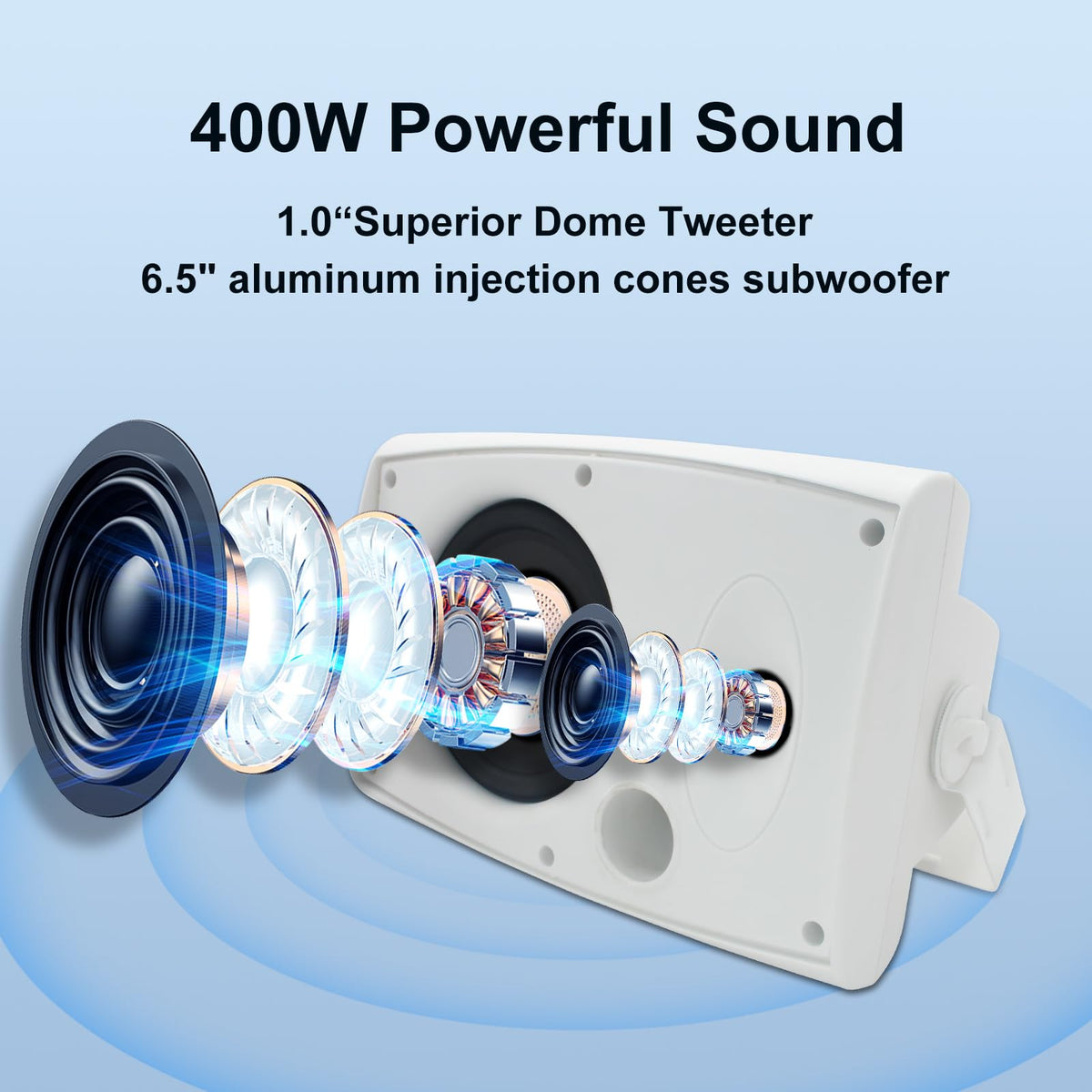 Herdio IP66 waterproof design protecting outdoor speakers from the elements.