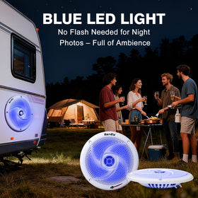Herdio blue LED lit speaker creating ambiance for night boating