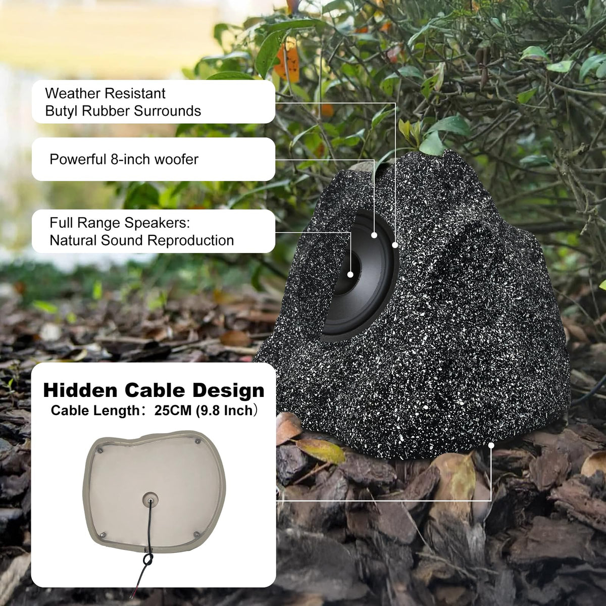 Herdio outdoor rock speakers blend into garden landscape for subtle audio