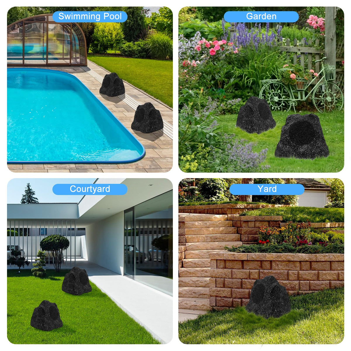 Herdio outdoor rock speakers two-pack for powerful stereo sound