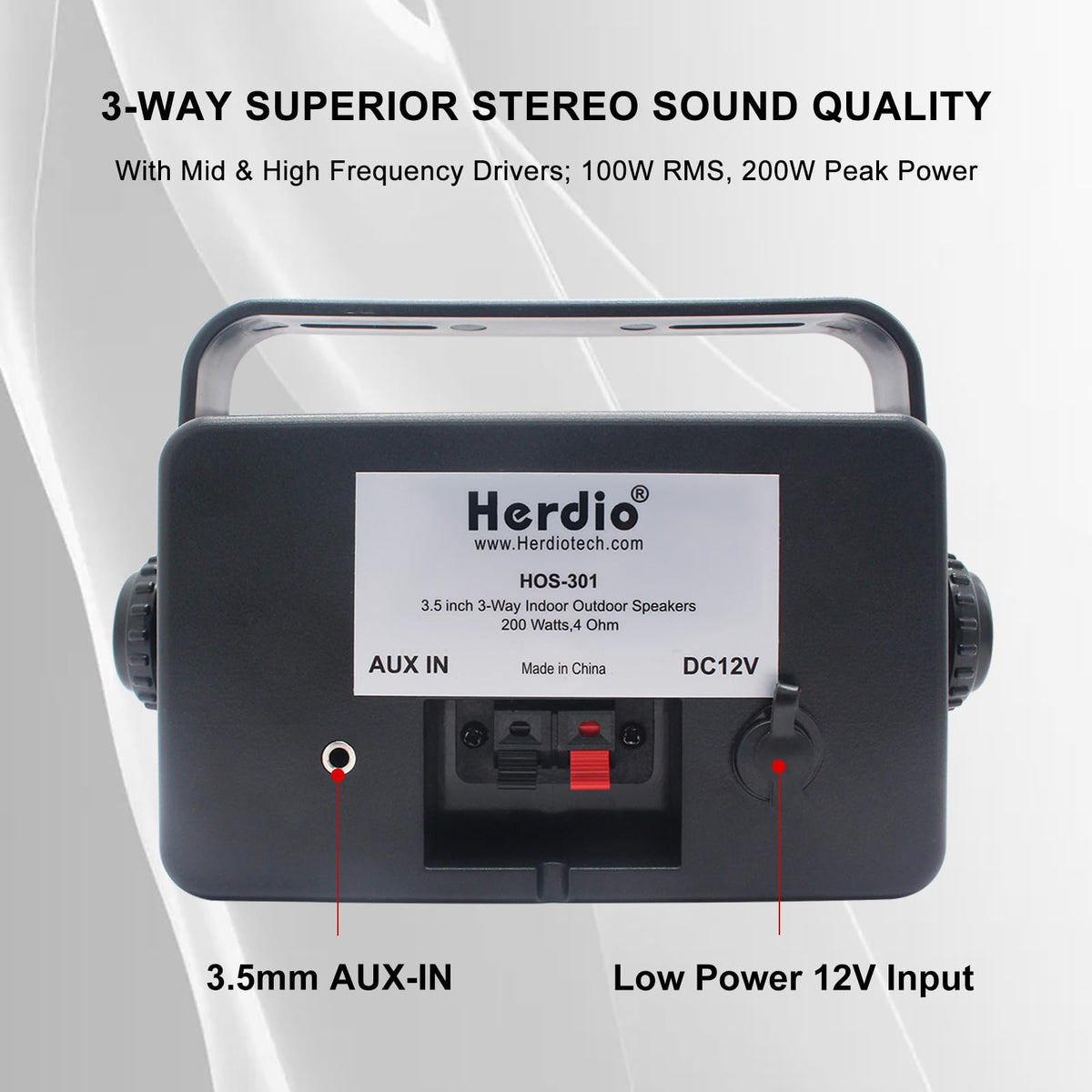 Herdio wall-mountable speakers with 180-degree swivel for room-filling sound.