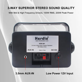 Herdio wall-mountable speakers with 180-degree swivel for room-filling sound.