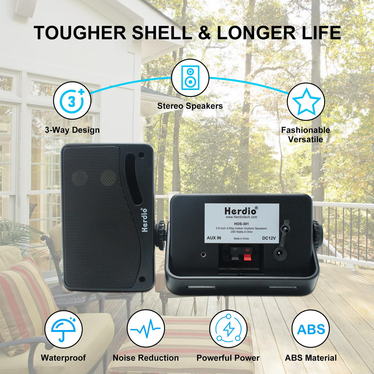 Herdio weatherproof design withstands sun, rain, and spray.