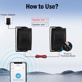 Herdio package contents showing two speakers, cables, power supply, and manual