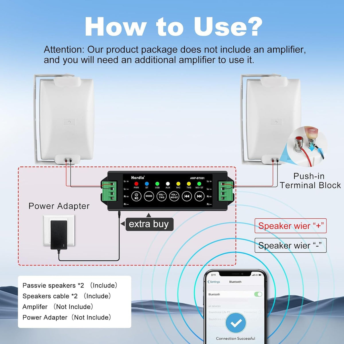 Herdio passive speaker system requiring external amplifier for operation.