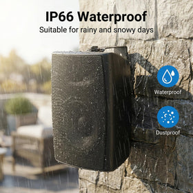 Herdio outdoor pair mounted on patio wall creating ambient sound