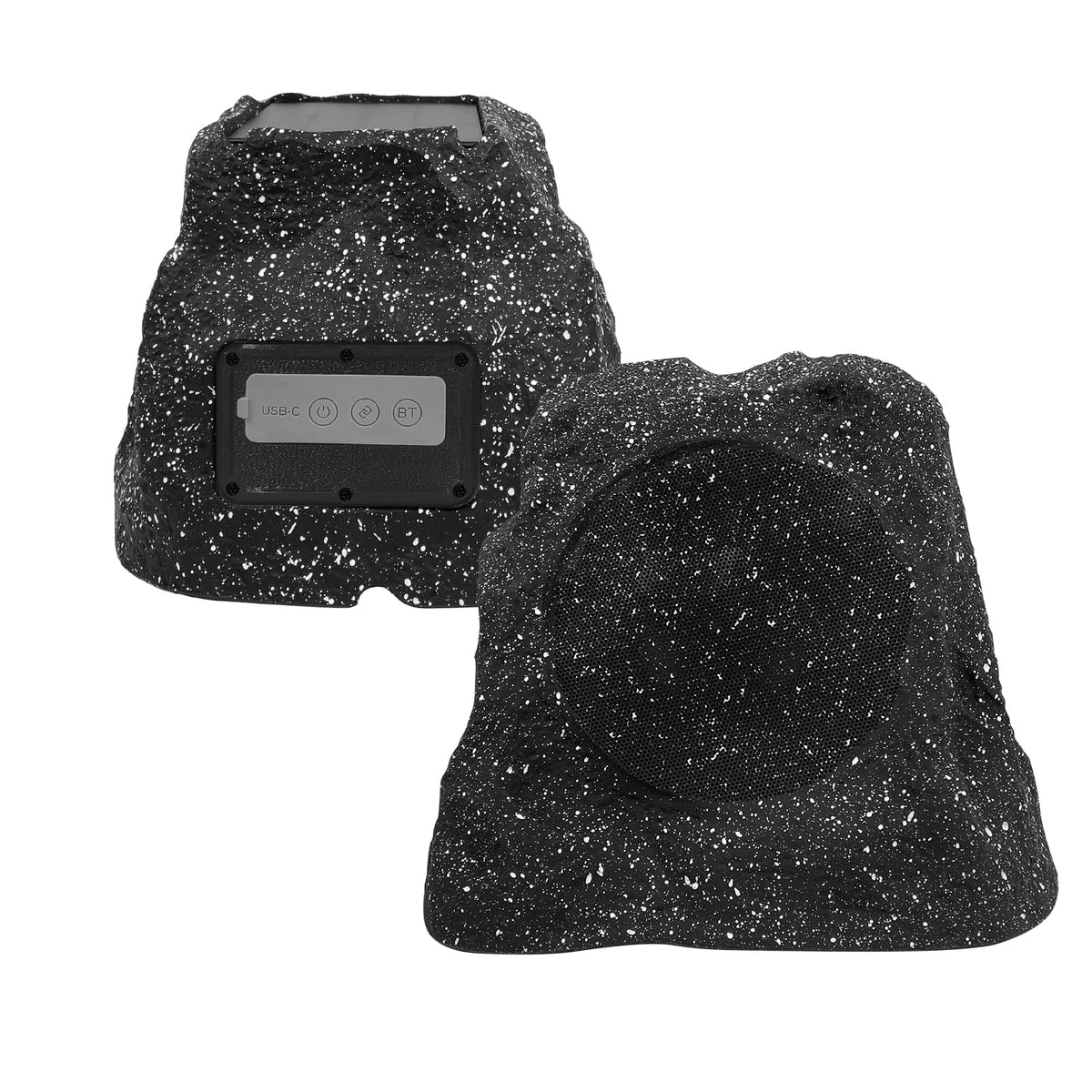 Herdio rock 8in outdoor speaker in black, solar-powered setup for patio ambiance