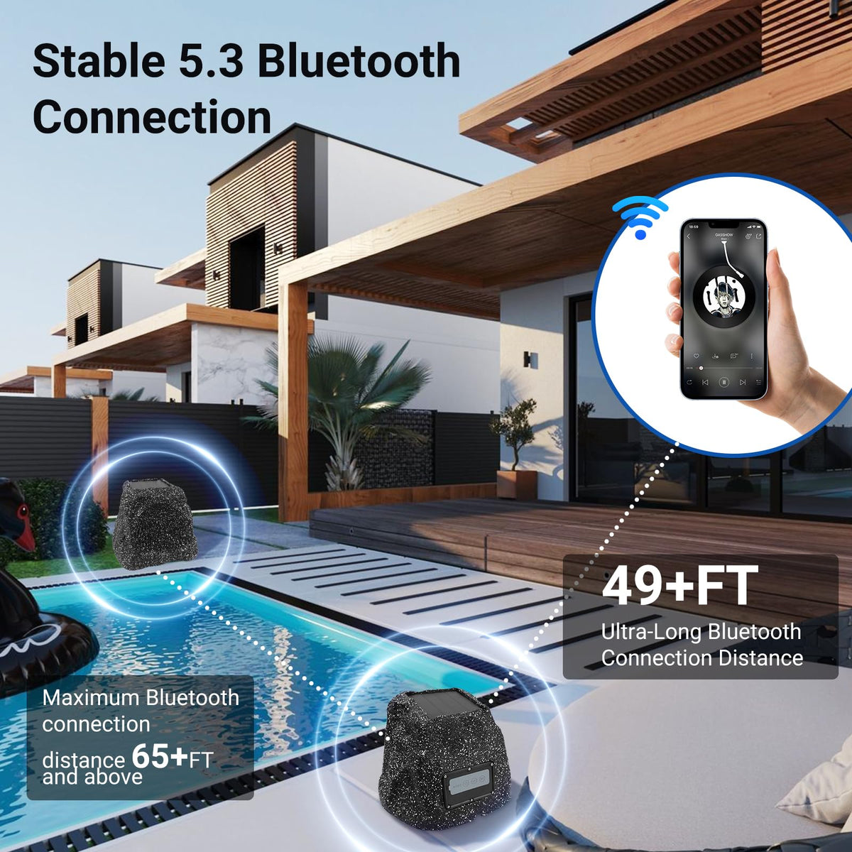 Herdio 120W per speaker delivering strong bass for outdoor spaces