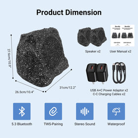 Herdio rock speaker durable fiberglass shell for long-lasting outdoor use