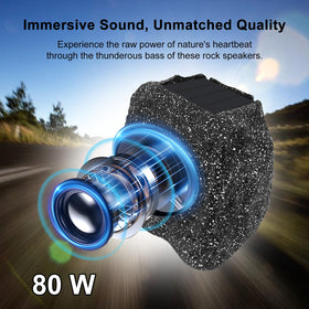 Herdio rock speakers on a patio showing immersive bass outdoors.