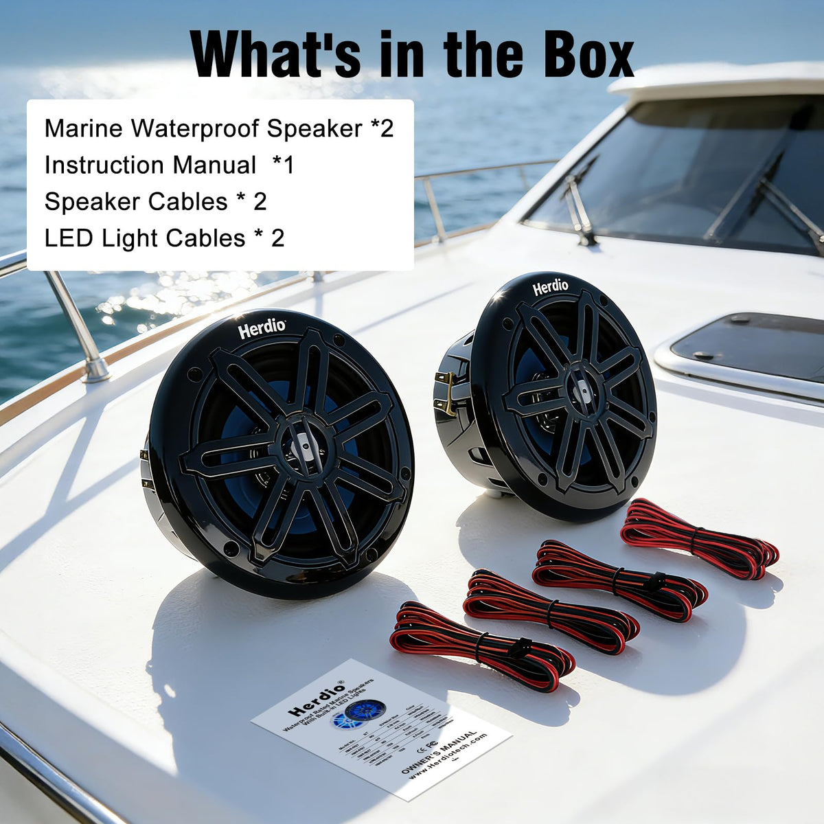 Herdio speakers installed on a boat demonstrate rugged, reliable audio in action.