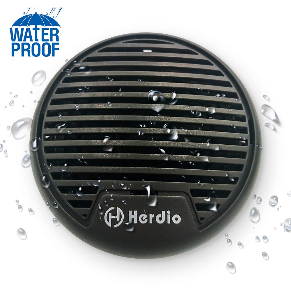 Herdio speakers mounted on boat rail delivering clear audio while boating