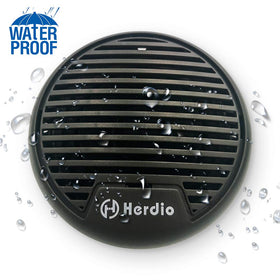 Herdio speakers mounted on boat rail delivering clear audio while boating