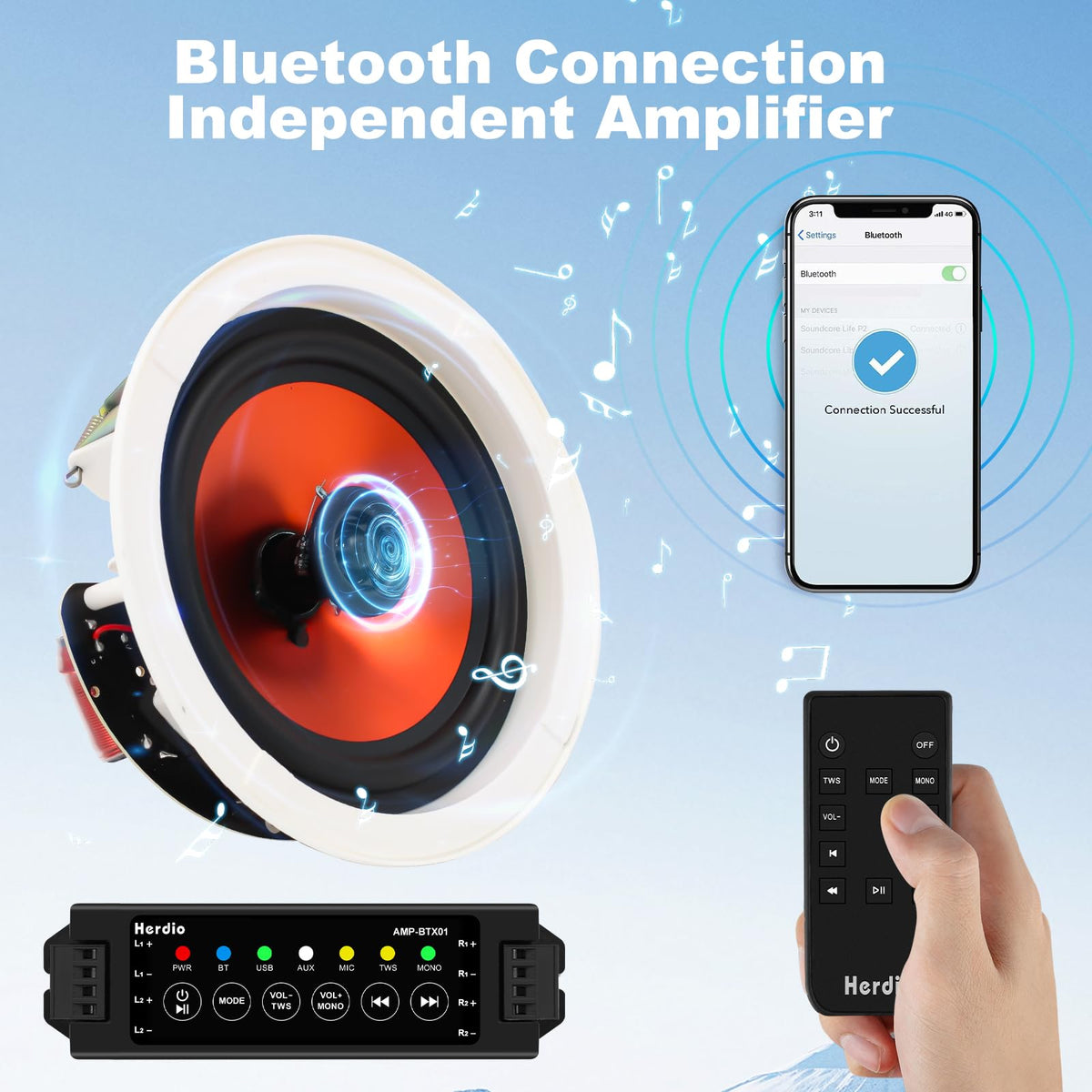 Herdio surround-sound ceiling speaker delivers rich audio for home theater
