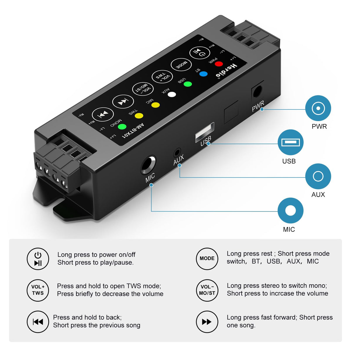 Herdio TWS function linking two units for eight speakers.