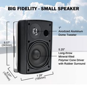 Herdio wall-mount satellite speakers shown from front view for outdoor use.