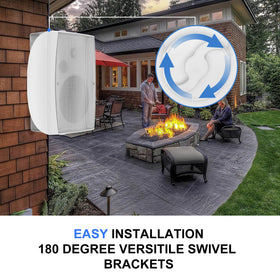 Herdio weatherproof speakers designed to endure rain on the backyard.