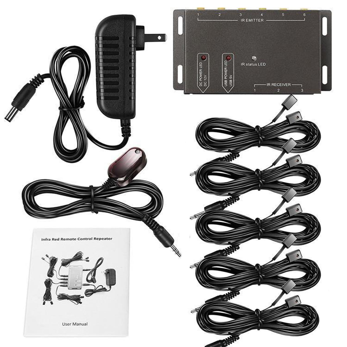 Herfair receiver mounted on TV stand receiving remote commands, restores hidden-device control
