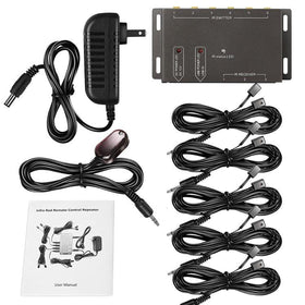 Herfair receiver mounted on TV stand receiving remote commands, restores hidden-device control