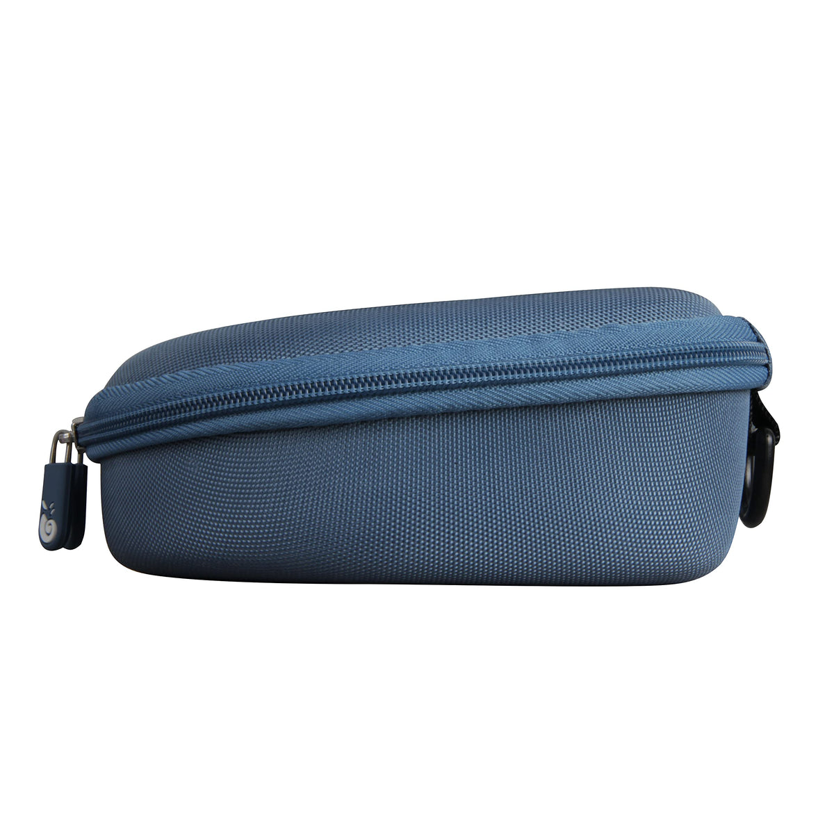 Hermitshell blue case – open view reveals easy access and secure storage for headphones.