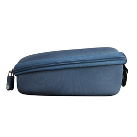 Hermitshell blue case – open view reveals easy access and secure storage for headphones.