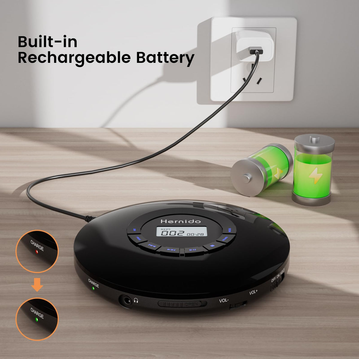 Hernido headphones included for private listening right away.