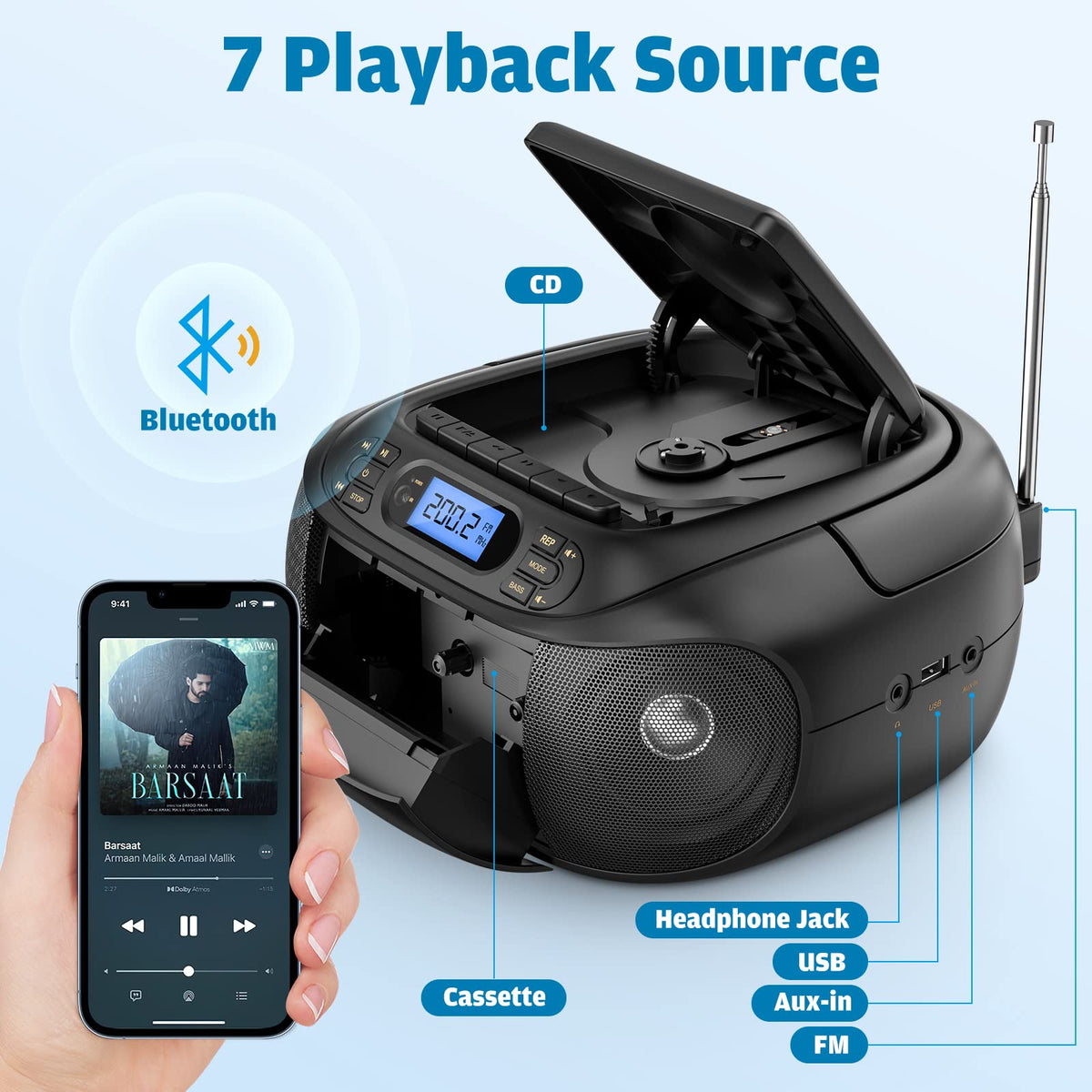 Hernpark CD compartment open revealing disc tray and easy CD playback controls for convenience
