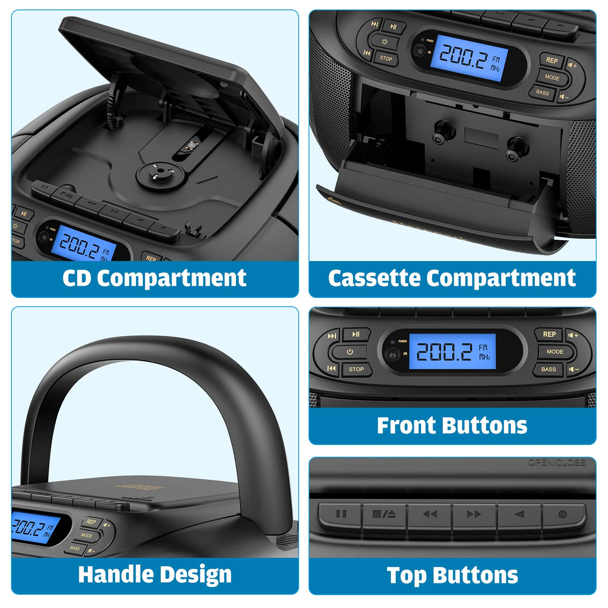 Hernpark top control panel with buttons and Bluetooth symbol for simple source switching
