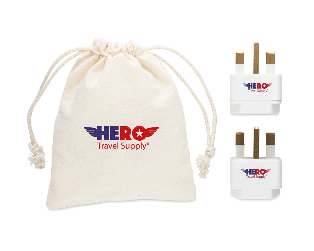 Hero Travel Supply UK adapter rear view highlighting grounded Type G prongs.