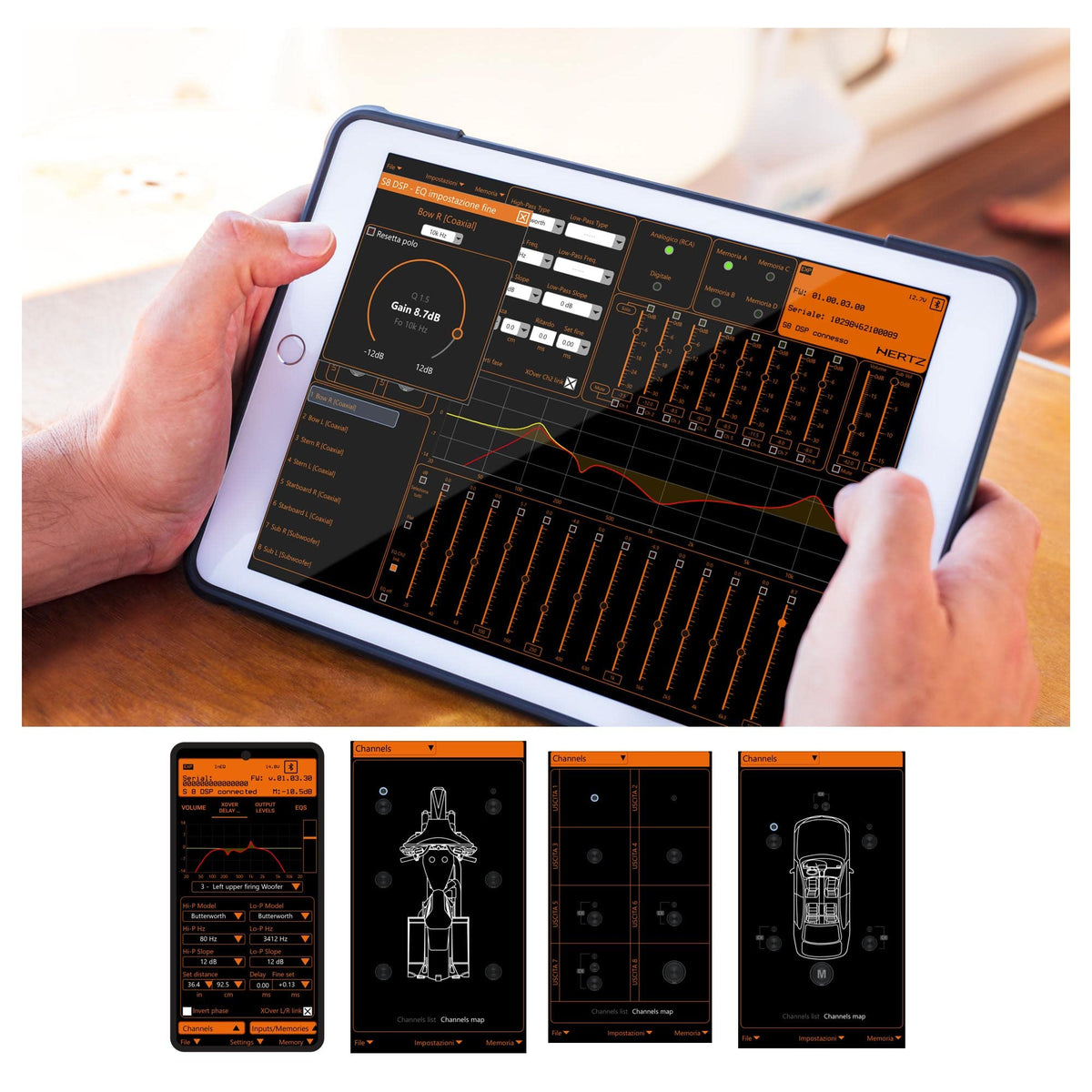 Hertz SPL Show S8 DSP Configurator app enables wireless DSP control.