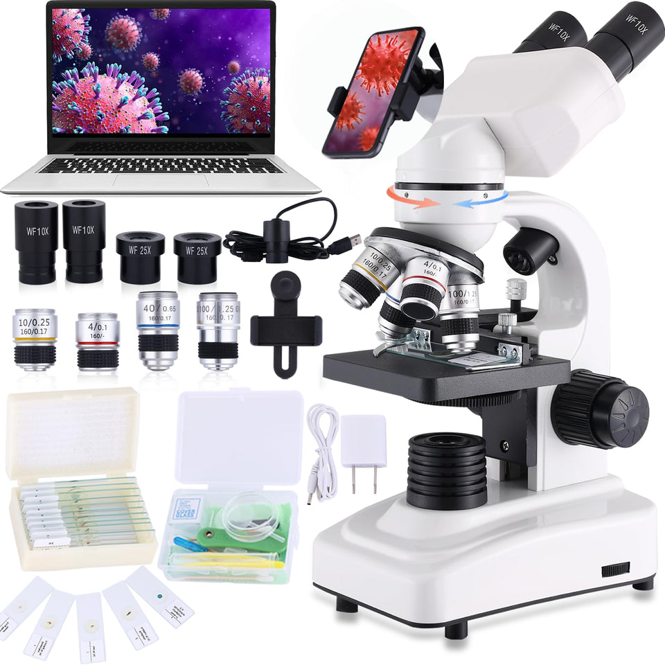 Herwicm compound microscope with ultra-wide binocular for sharp, comfortable viewing.