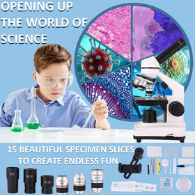 Herwicm Microscope dual-LED illumination supports slide and opaque object viewing.