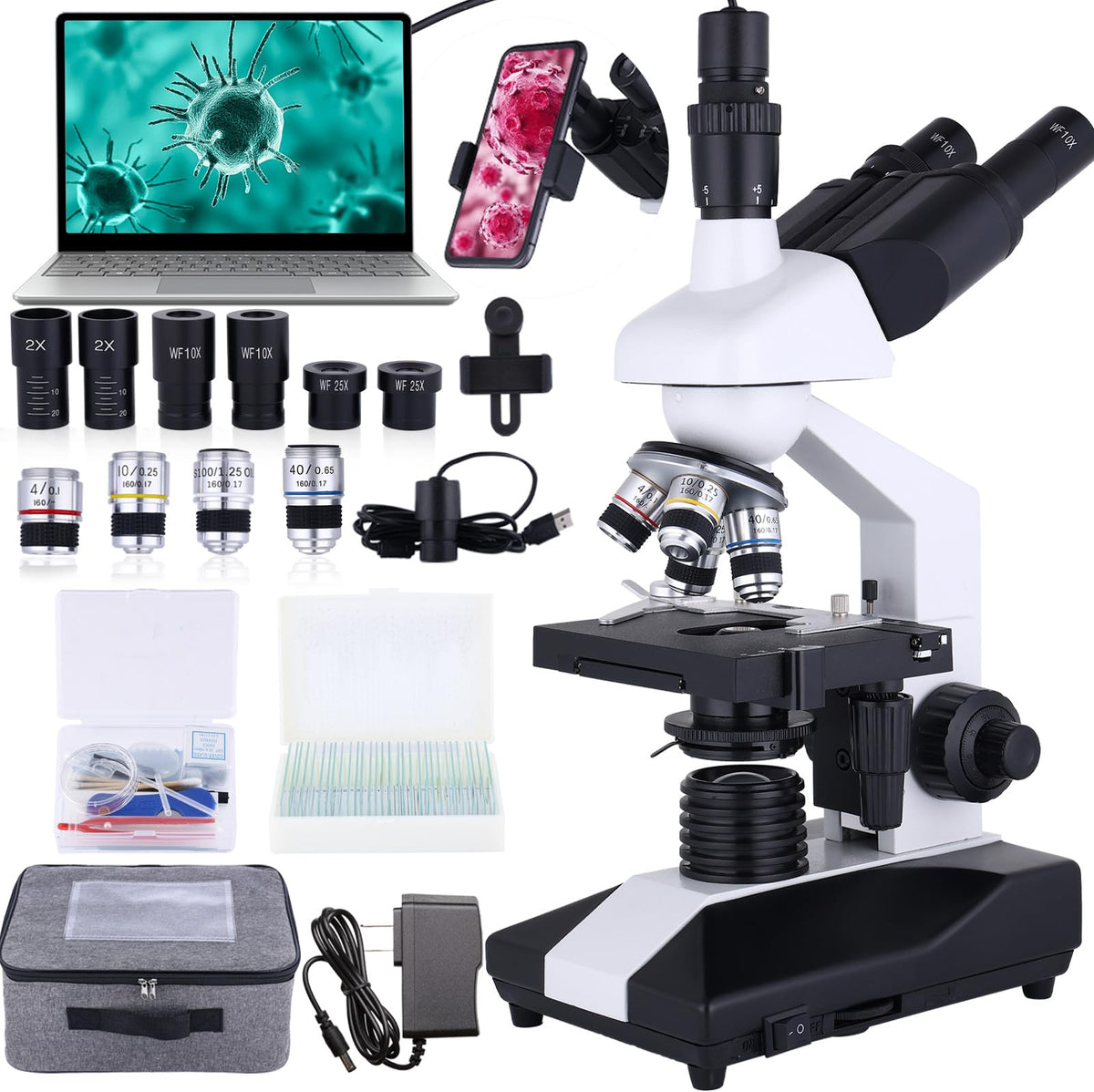 Herwicm trinocular microscope head view enables detailed specimen observation