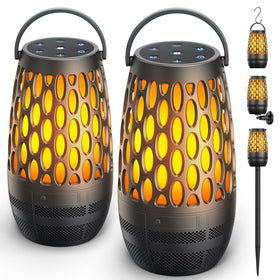 Hesontec outdoor speaker with LED flame front view for cozy evenings