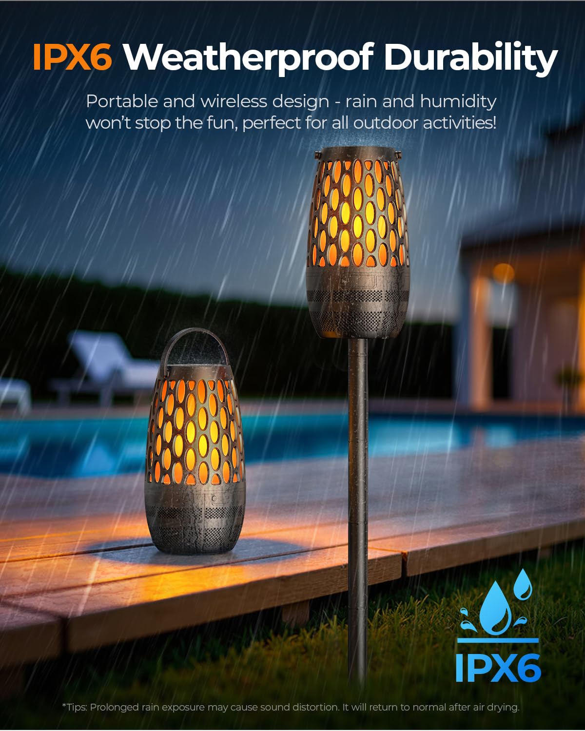 Hesontec LED flame modes create mood lighting for outdoor gatherings