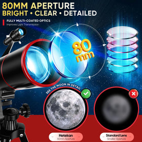 HETEKAN 80mm aperture telescope delivers brighter Moon views for family observing.
