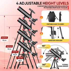 HETEKAN easy-setup tripod for comfortable viewing for kids and adults.