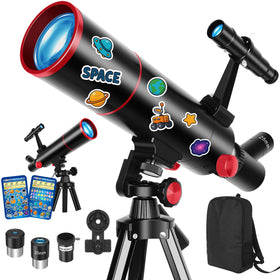 HETEKAN telescope for kids and beginners set up in a backyard for stargazing.