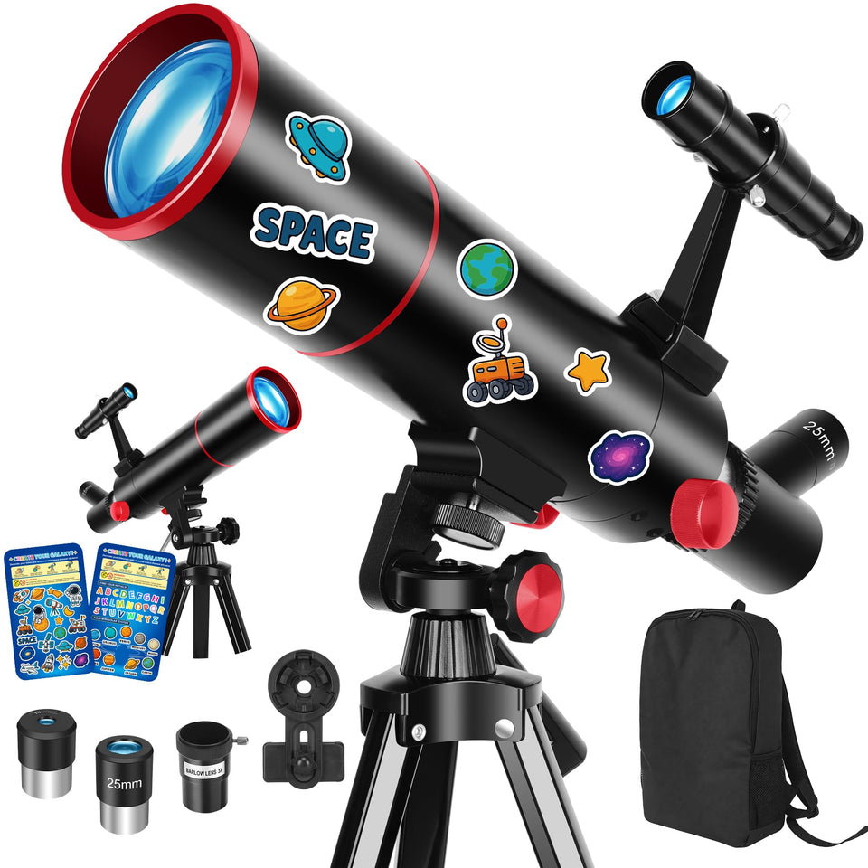 HETEKAN telescope for kids and beginners set up in a backyard for stargazing.