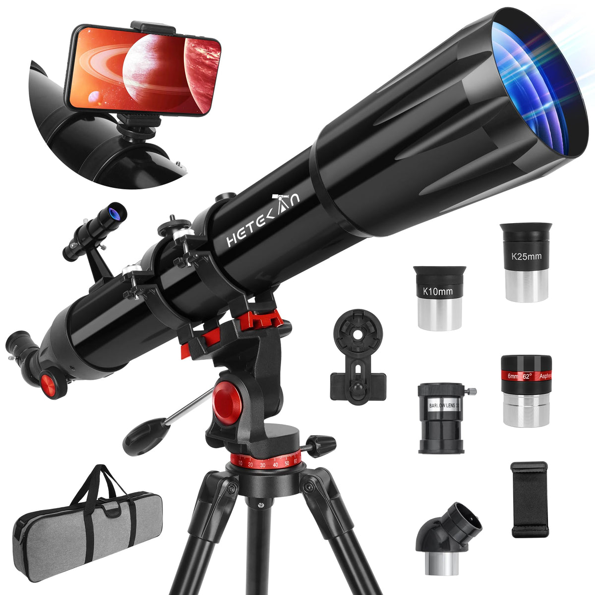 HETEKAN telescope 90mm aperture delivers bright, detailed lunar and planetary views.