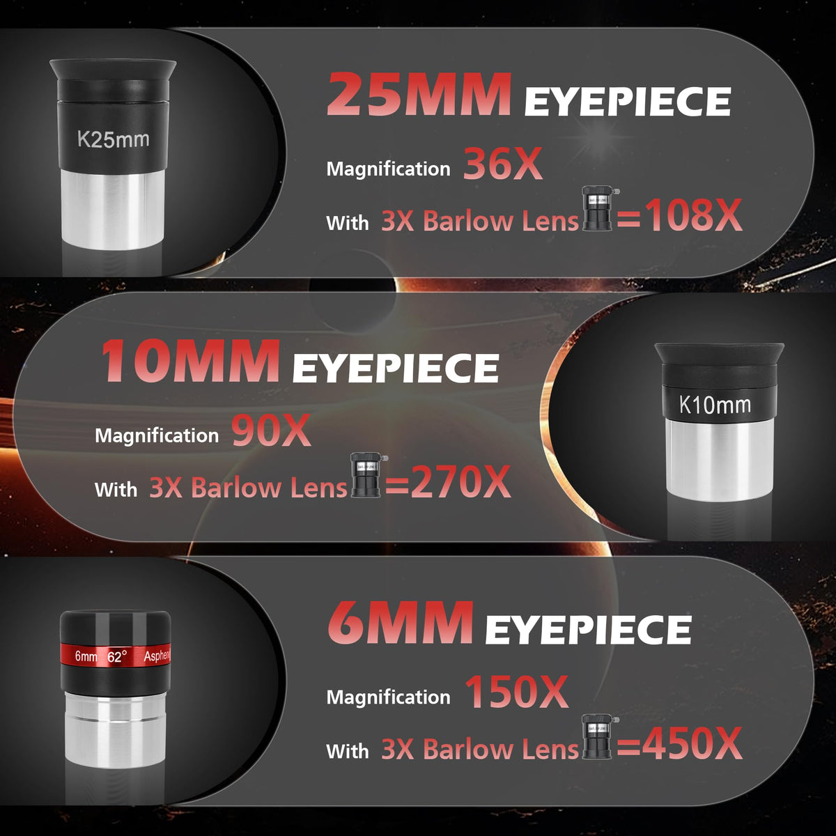 HETEKAN ocular lenses 36x-450x provide versatile magnification for exploration.