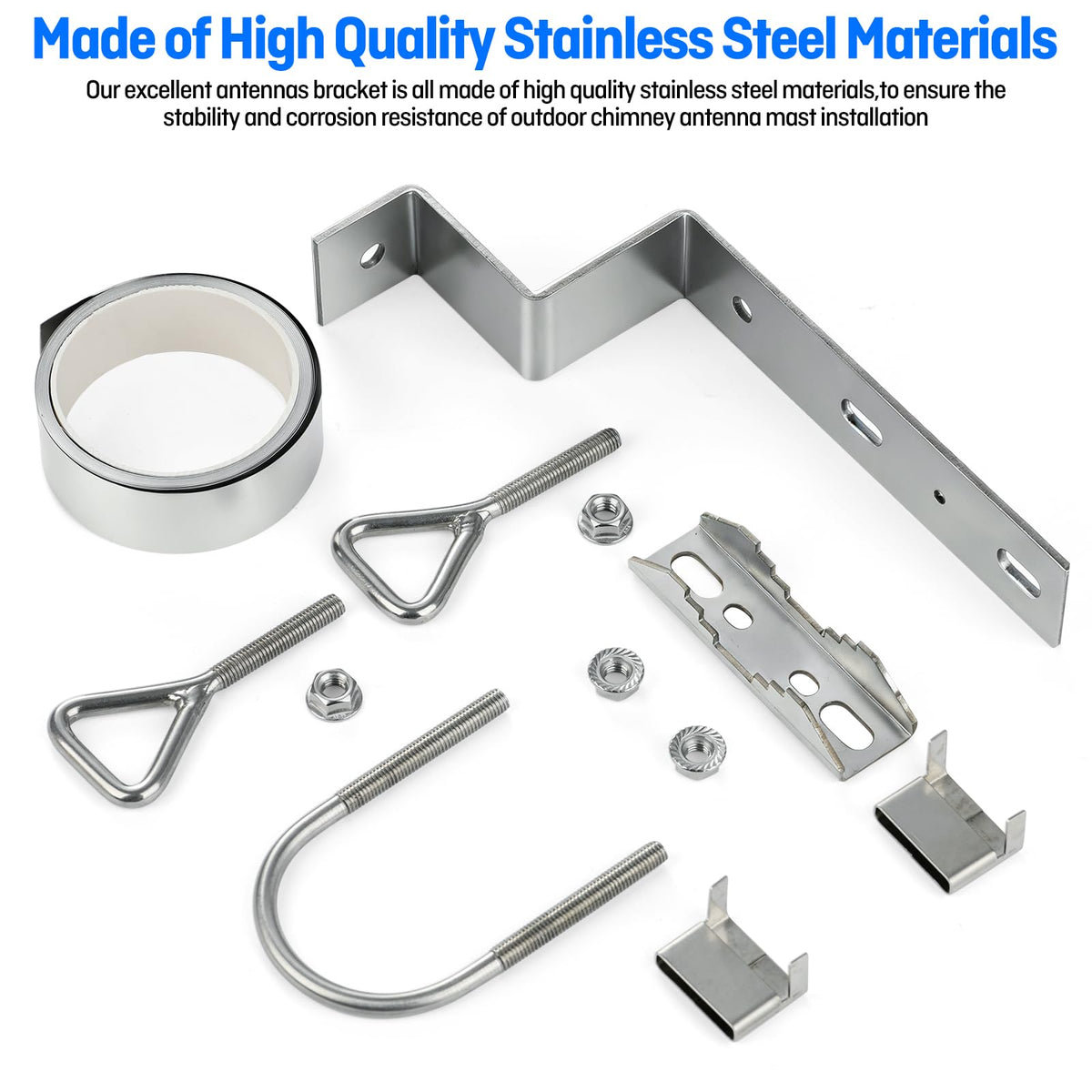 HEVIDUBANA package contents laid out to show included brackets, straps, clamps and fasteners for easy installation