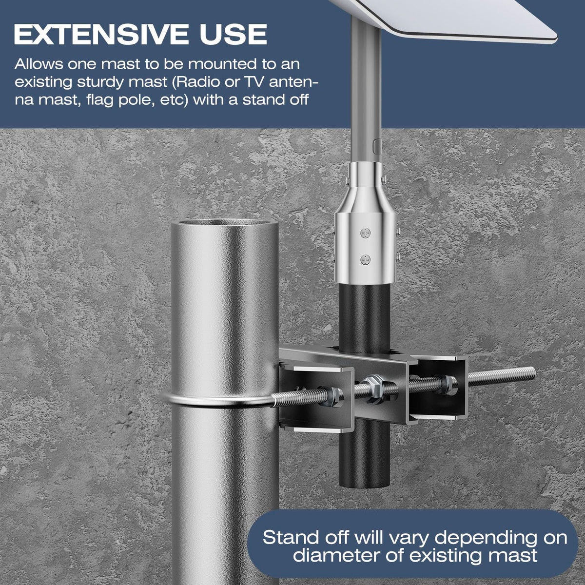 HEVIDUBANA stainless steel mast bracket kit resists corrosion for permanent setups.