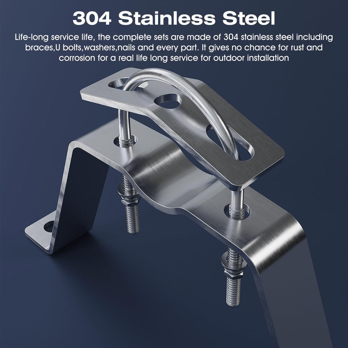 HEVIDUBANA stainless steel U-bolts for secure mast fastening.