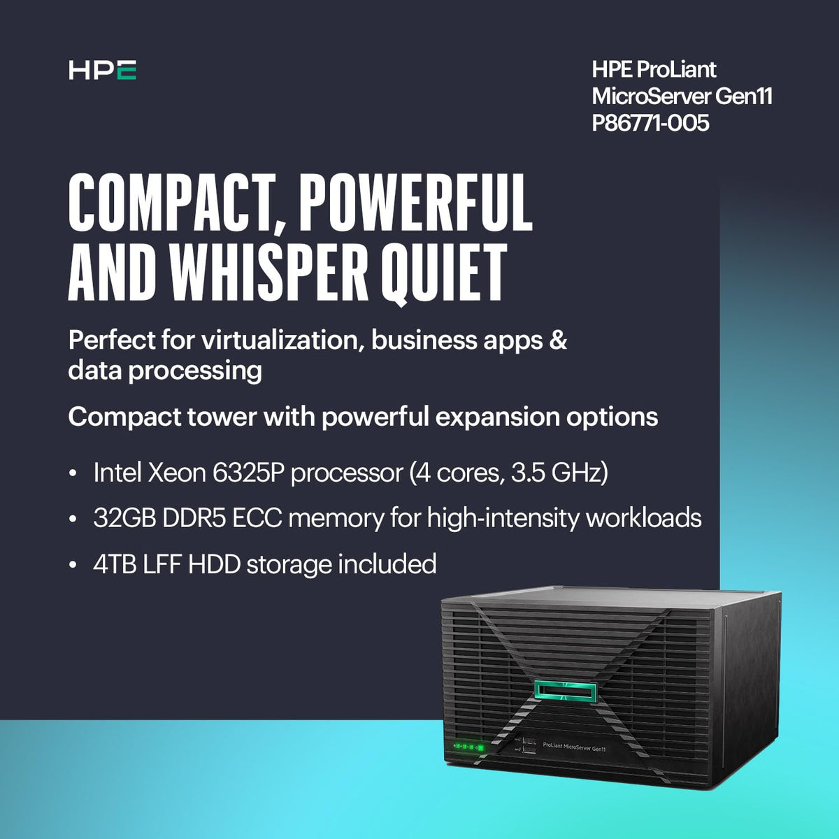 HPE ProLiant Gen11 interior bays illustrate 4-drive capacity and expandability.
